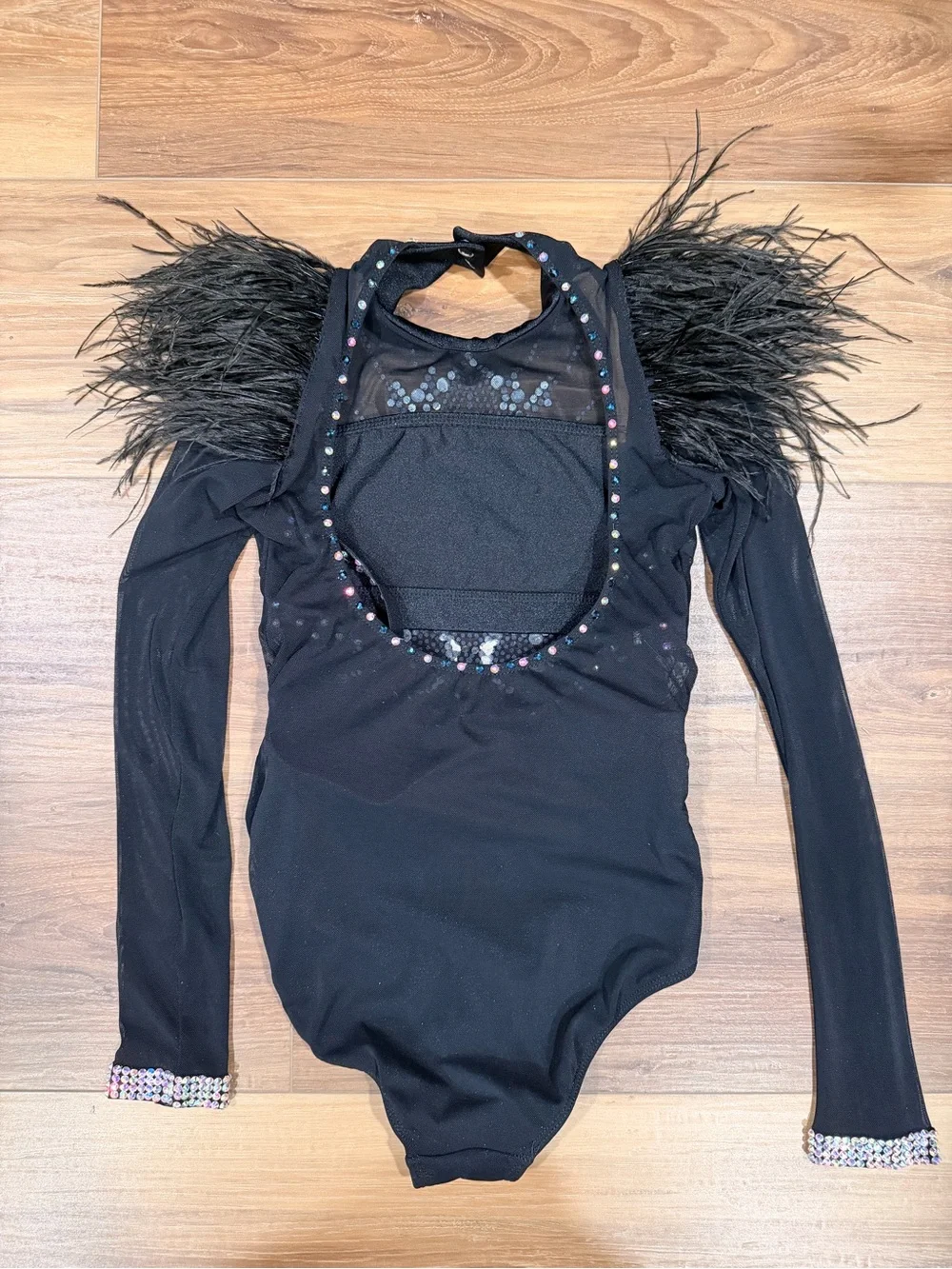 Black Feather & Crystal Kids Dance Leotard